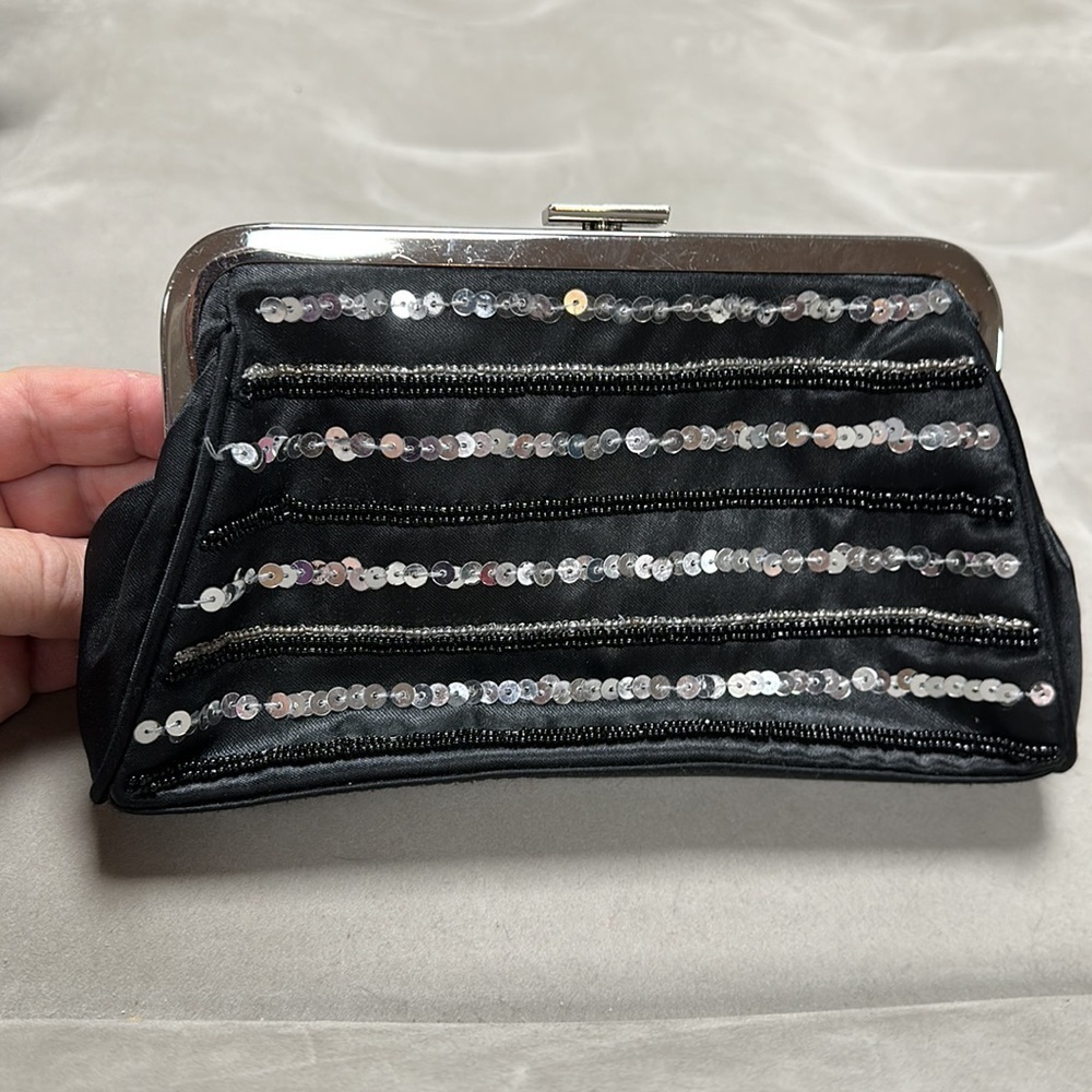 Super Cute GAP Black Clutch Purse with  Silver Sequins, Metal top & closure